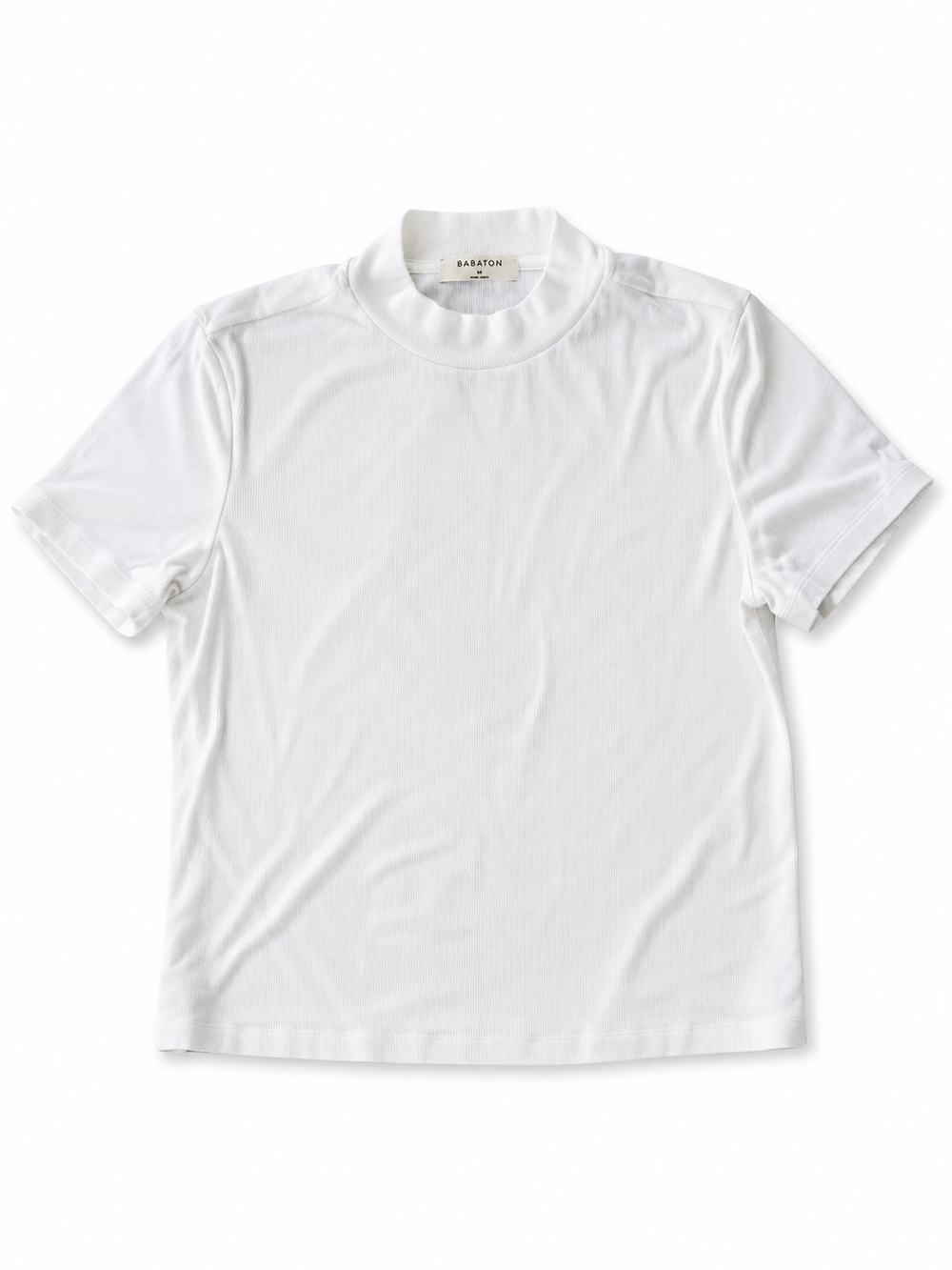 Babaton White Ribbed Mock-Neck Tee
